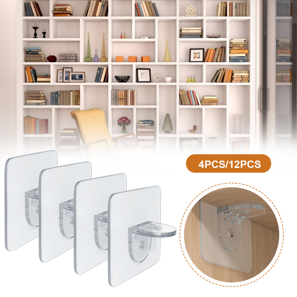 [Miễn Phí Vận Chuyển] 12 Cái Giá Đỡ Kệ Dính Chốt Giá Tủ Quần Áo Trong Suốt Không Cần Đục Lỗ Móc Treo Tường Cho Nội Thất Tủ Bếp