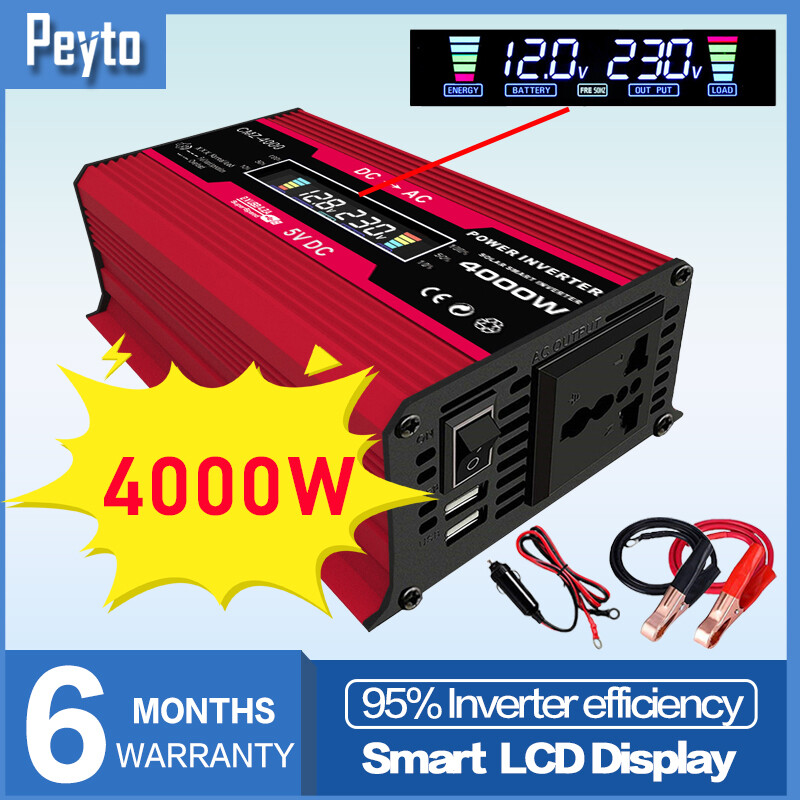 Năng Lượng Mặt Trời Biến Tần 12V Đến 220V Original DC Để AC 4000W Công Suất Đỉnh DC 12V Để AC 220V Chuyển Đổi Xe Điện Sạc Xe Hơi Biến Tần Biến Tần Sóng Sin Điều Chỉnh Màn Hình Hiển Thị Cổng USB Kép 2.1A Tần Số Cao