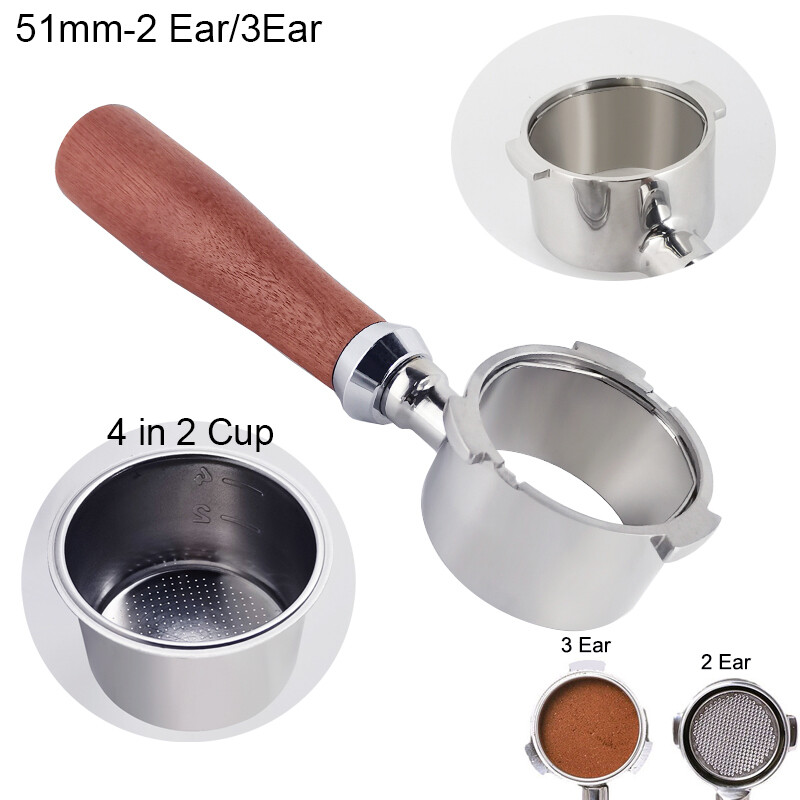 Bộ lọc cà phê cầm tay 51mm bộ lọc 3 tai bộ lọc 2 tai kèm rổ 4 cốc phụ kiện pha cà phê