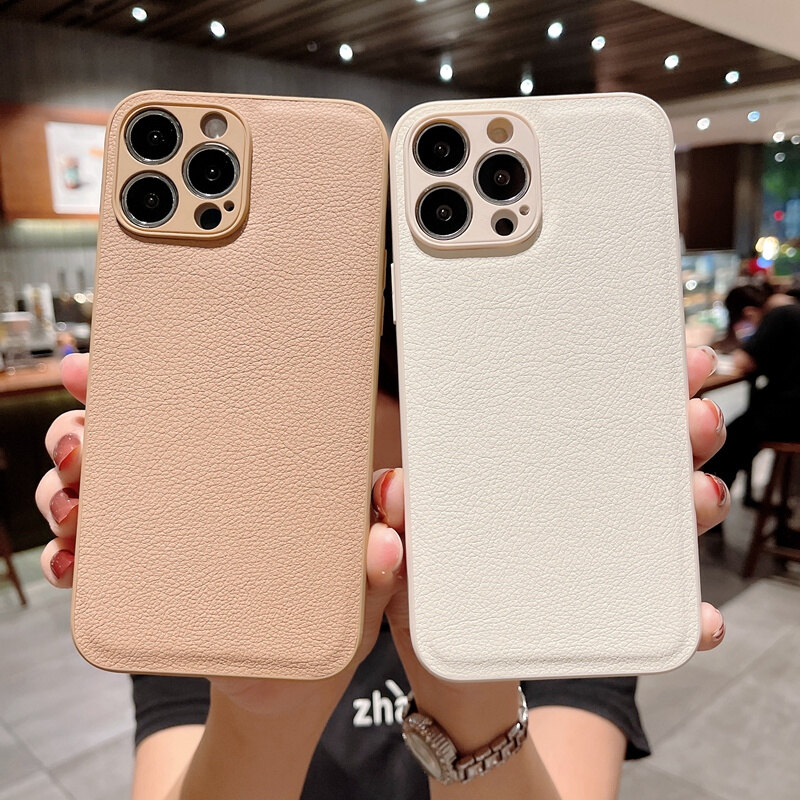 Sang trọng chất liệu da pu vải kết cấu vỏ điện thoại cho iphone 15 pro max 14 cộng với 13 pro 12 11 xr se xs max 7 8 cộng với gọng silicon ống kính máy ảnh chống sốc bìa