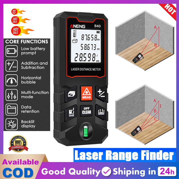 Máy đo laser máy đo khoảng cách laser 40m 60m 80m 100m với 1 mức bong bóng, đèn nền màn hình lcd, tay cầm di động dụng cụ đo kỹ thuật số lưu trữ 90 dữ liệu
