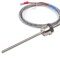 เทอร์โมคัปเปิลกันน้ำ1/2 NPT ชนิด K โพรบเซ็นเซอร์สแตนเลสชนิด PT100 50มม. 100มม. 150มม. 200มม. สำหรับตัวควบคุมอุณหูมิ PID สายไฟ2ม.