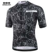 KEMALOCE Cycling Jersey Unisex Breatheable Quick Dry White Black Bike Clothing Outdoor Cartoon Cat Team Road Bicycle Shirts