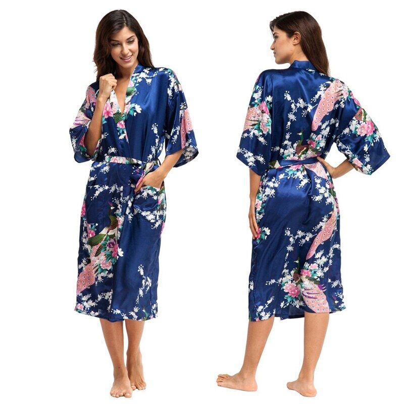 [HOT 2023] Floral robe, Kimono robe,satin long robe, bridesmaid robes,wedding bridal party gift robe, lady night gown sleepwear WQ09