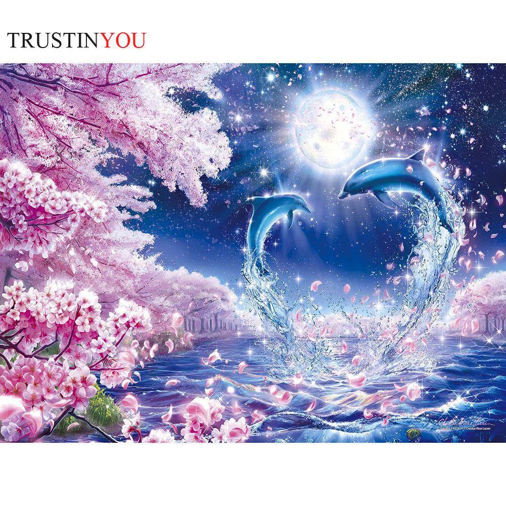 [trustinyou] Tranh thêu chữ thập đính đá 5d tự làm hình cá heo