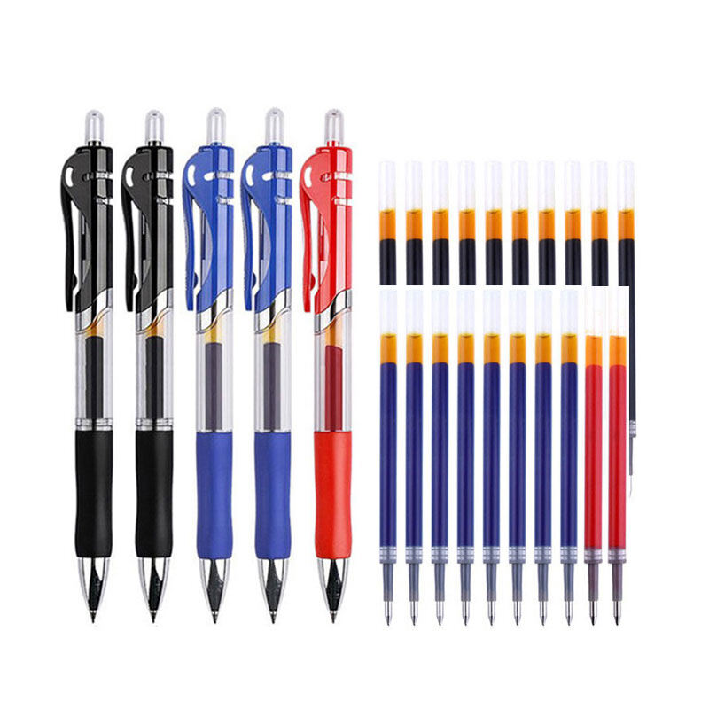 Bộ 5 + 20 cây bút gel có thể thu vào ngòi 0.5 mm có thể thay thế màu đen/đỏ/xanh dương- INTL