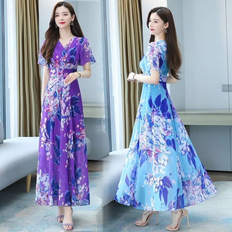 Váy tay ngắn đầm mùa hè nữ