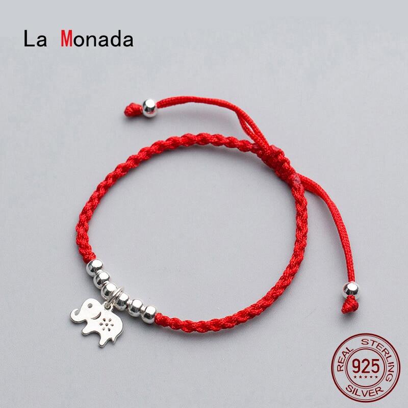 La Monada Charm Hình Con Voi Chỉ Đỏ Cho Tay Vòng Tay Bạc Ý 925 Vòng Tay Dây Đỏ Cho Nữ Bạc 925