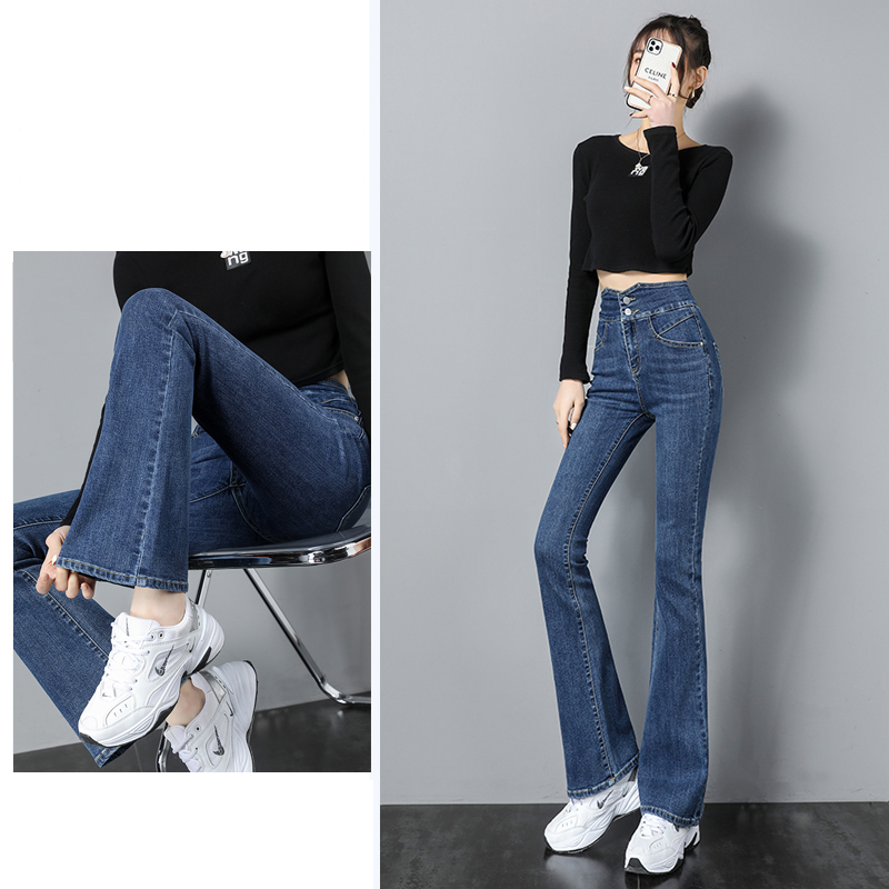 Quần bò ống loe cạp cao thường ngày quần denim bó sát mới mùa xuân 2023 cho nữ quần ống loe denim nữ công sở