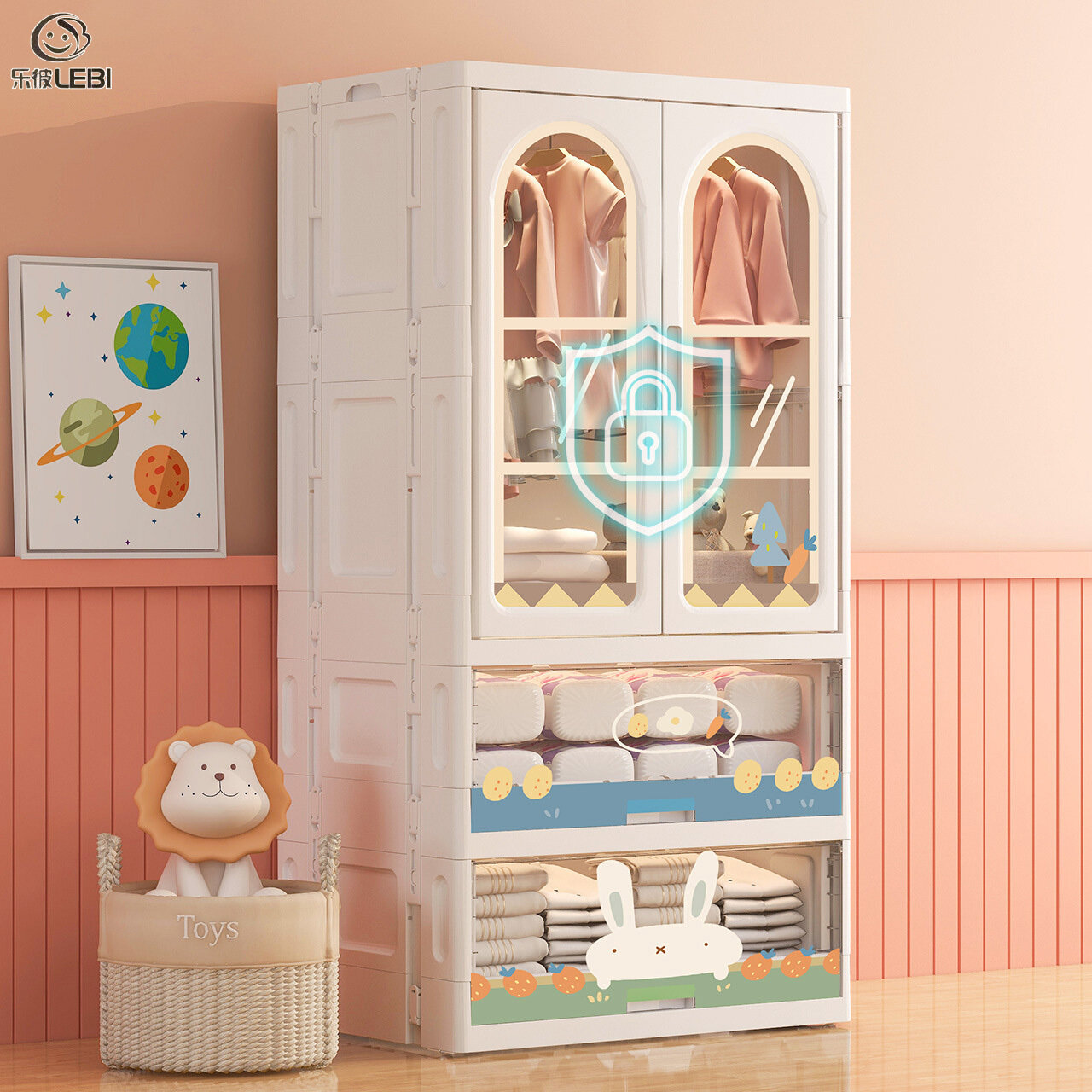 LEBI Tủ quần áo trẻ em cài đặt miễn phí Tủ Đựng Quần áo trẻ em tủ quần áo nhỏ bằng nhựa tủ khóa đơn giản cho gia đình