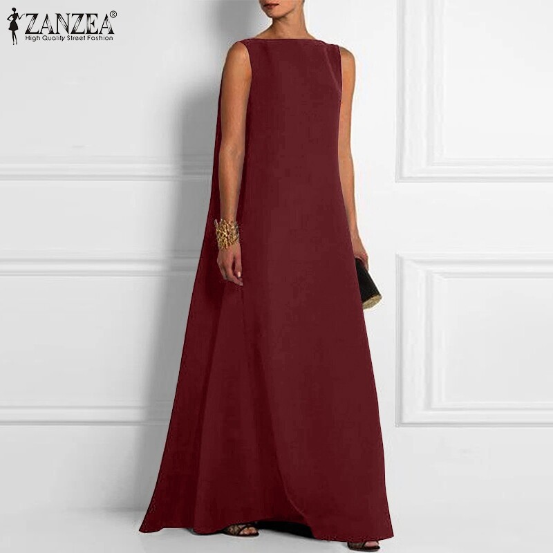 Zanzea đầm ba lỗ maxi dài hở lưng dạ hội đi tiệc cocktail ngoại cỡ thường ngày không tay cho nữ