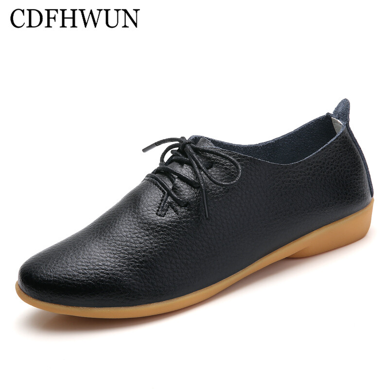 CDFHWUN Loafers for Women Flat Shoes Oxford Leather Shoes Lace-Up Ladies Loafers Rubber Wear-Resistant Sole Peas Shoes ราคา 565 บาท*ส่งฟรี