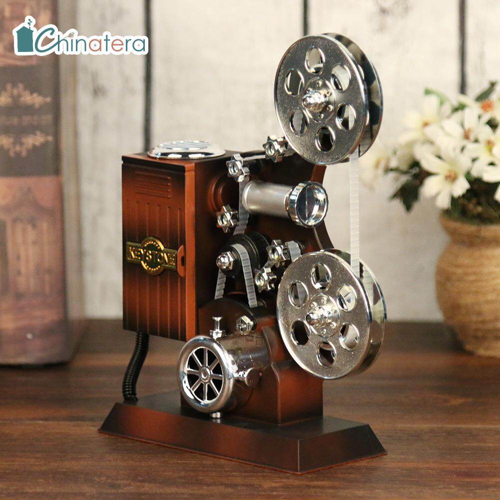Chinatera Vintage Wood Metal Projector Model Music Box Antique Musical