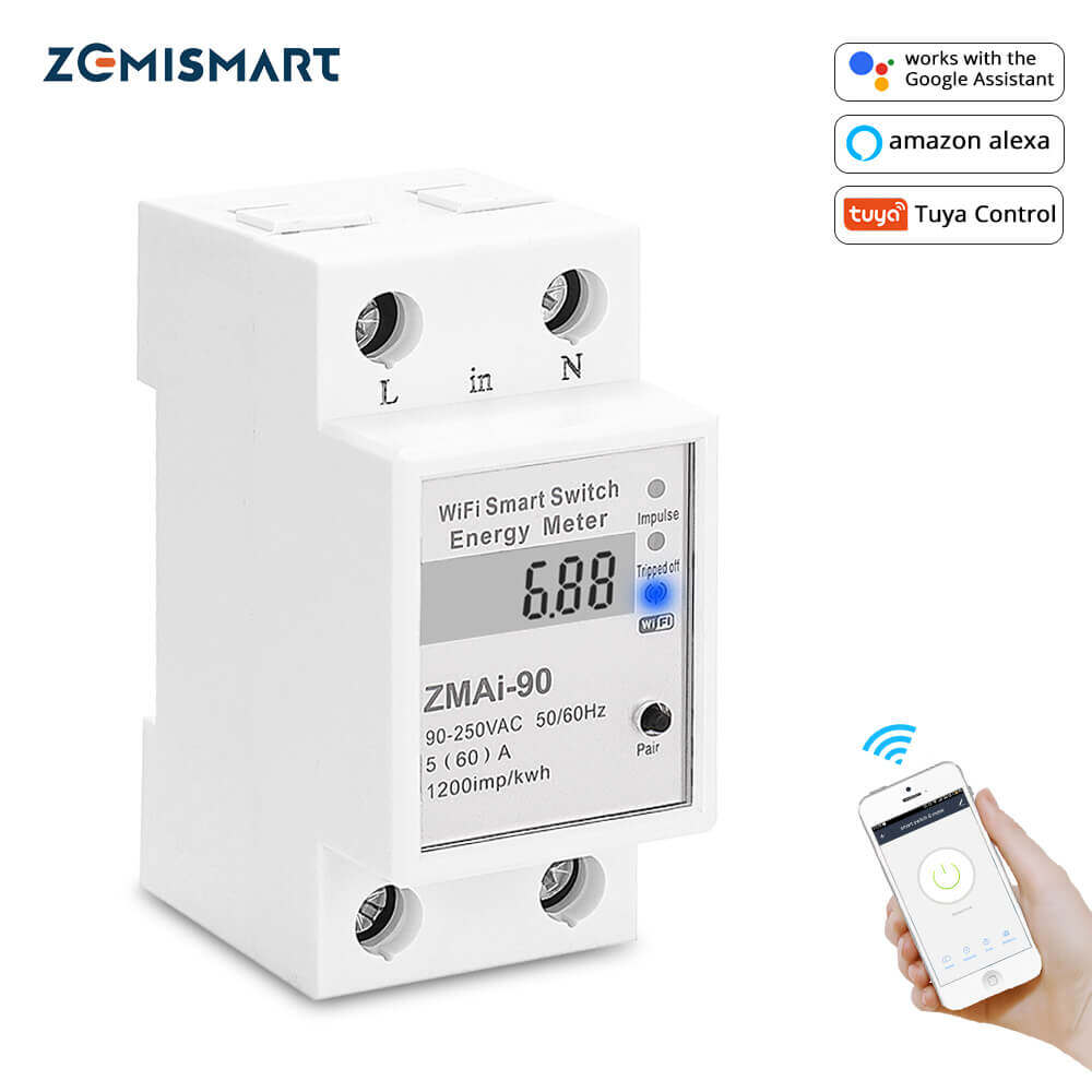 Zemismart WiFi LCD hiển thị kỹ thuật số Power Meter Tuya APP Smart Home Timer 5-60A 220V 50Hz Điện tử KWh Thông minh Điện Meter Giám sát tiêu thụ điện Ghi âm thiết bị gia dụng