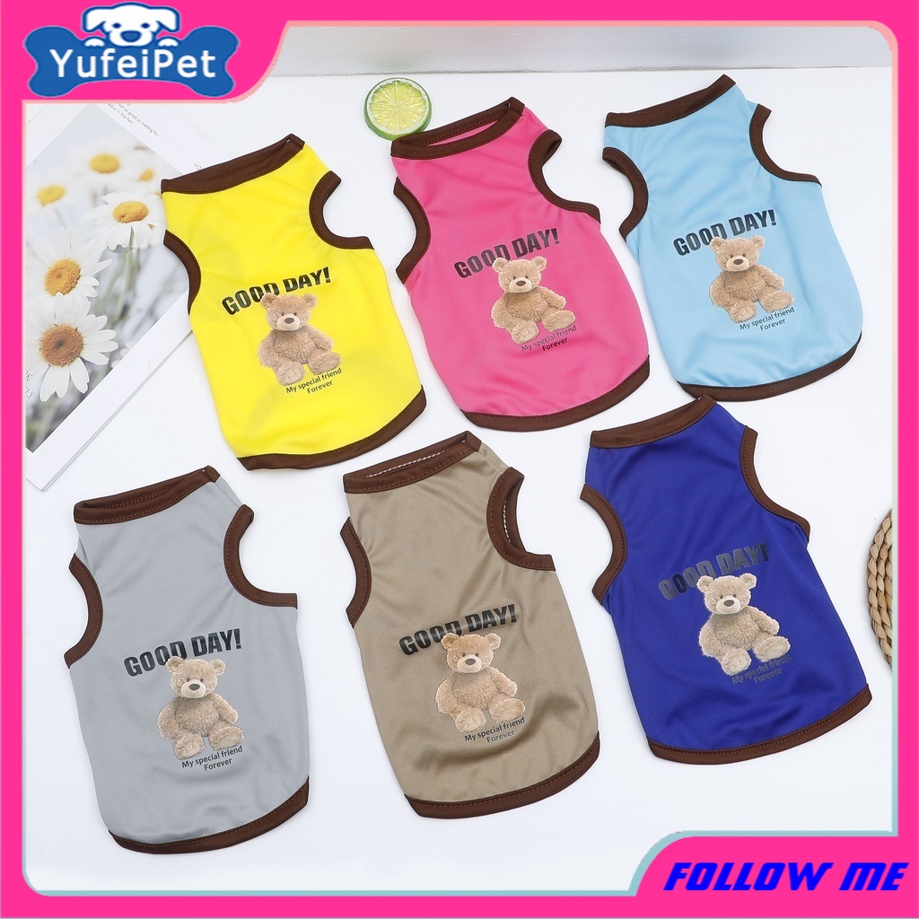 การ์ตูนหมี เสื้อผ้าสุนัขน่ารัก ผ้าฝ้าย เสื้อยืดแมว เสื้อกั๊ก XS-XXL