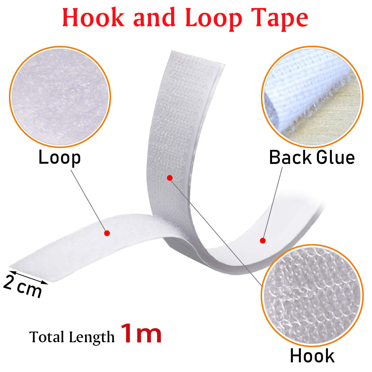 1 Cuộn/Gói Băng Buộc Cáp Velcro Tự Dính, Băng Dính Móc Và Vòng Màu Trắng Đen Băng Dính, Miếng Dán Nylon Ma Thuật