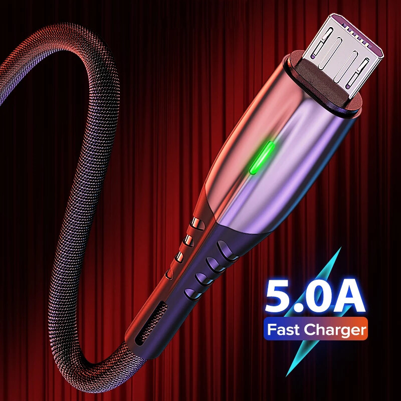 Bộ sạc điện thoại di động android led cáp micro usb loại c 5a, sạc nhanh dây dữ liệu microusb dành cho xiaomi samsung huawei