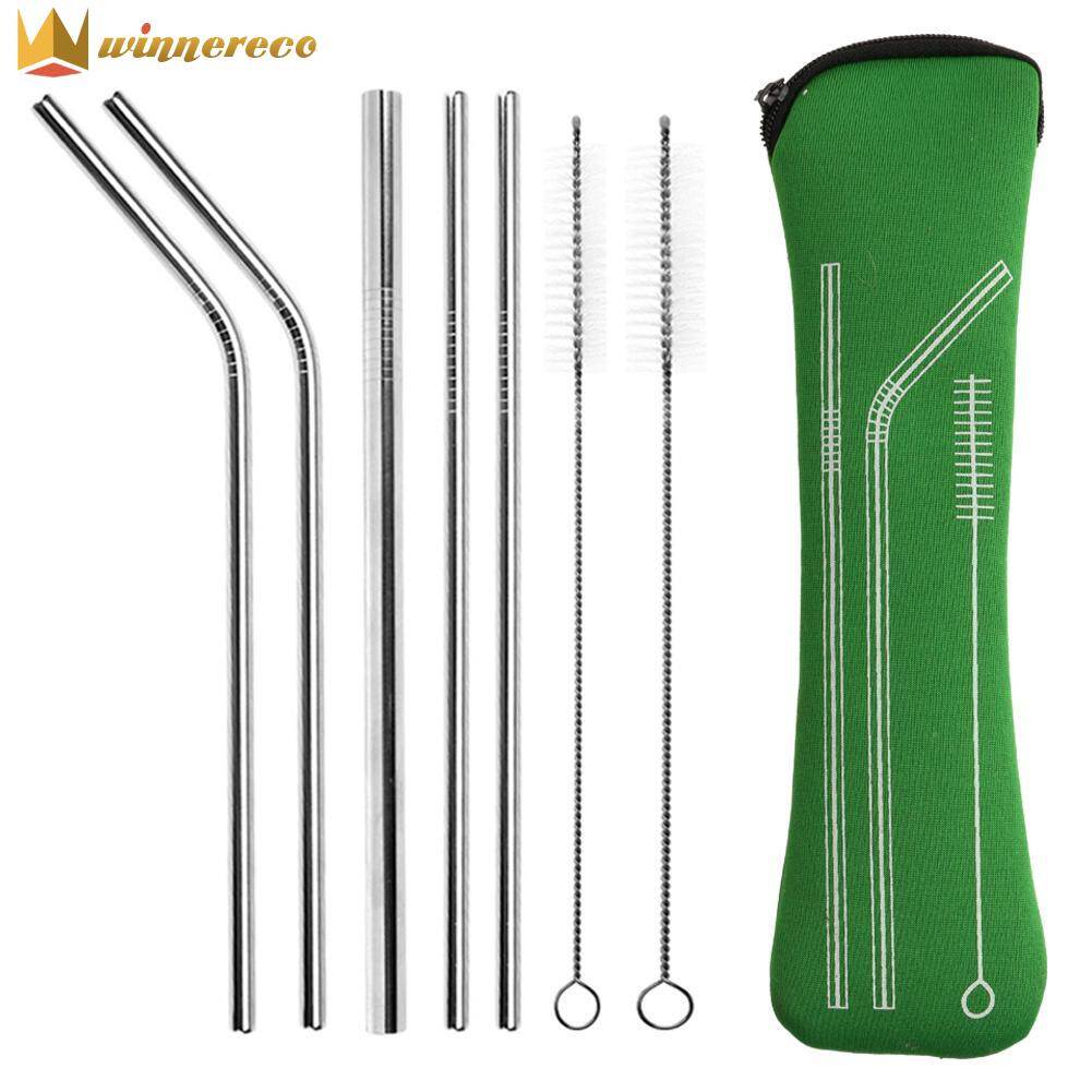 【Winnereco】Ống Hút Thẳng Uốn Cong Bằng Inox Kim Loại Uống Ống Hút, W/Bàn Chải Làm Sạch (Hàng Có Sẵn)