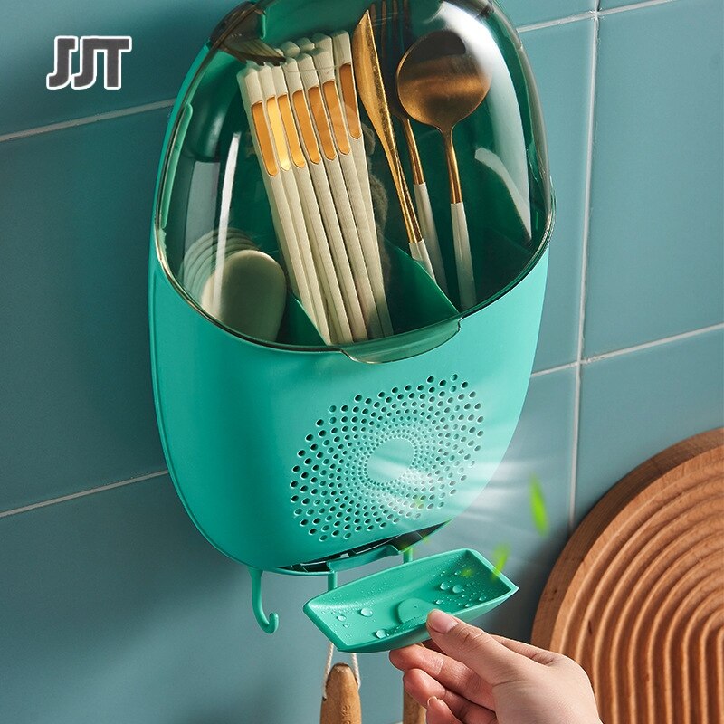 JJT đũa hộp lưu trữ bộ đồ ăn treo tường Hộp đựng đũa treo tường gia đình, hộp nhựa đựng đồ có ngăn đựng đũa, thìa, đồ dùng trên bàn ăn.