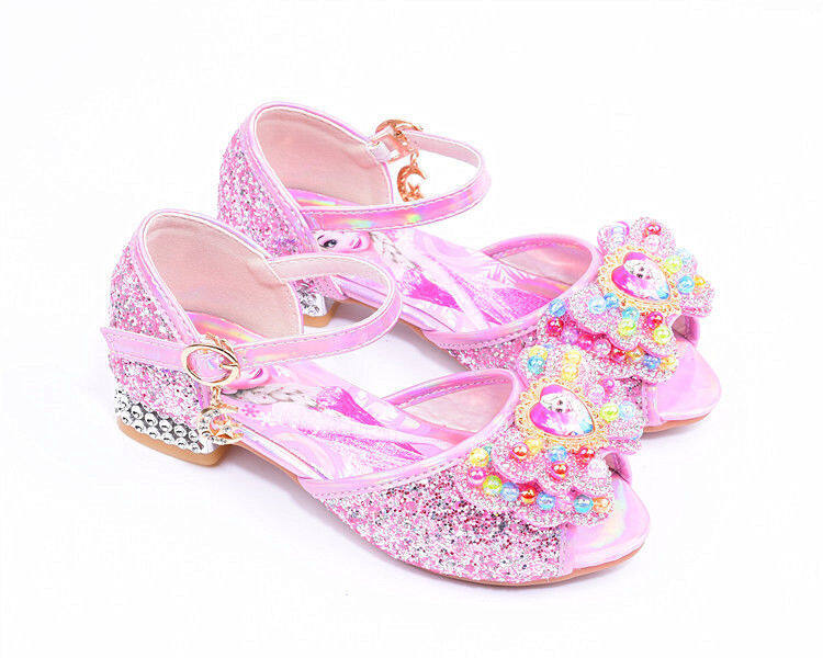 Children's princess shoes girls' sandals spring and summer little girl Elsa high heels baby Pearl colorful crystals crystal shoes