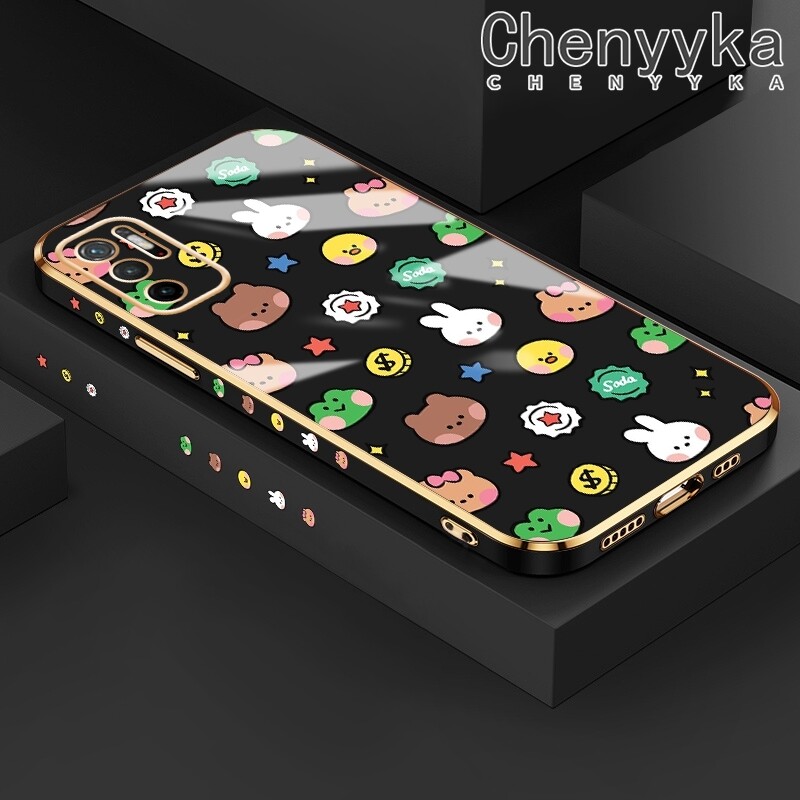 Chenyyka Casing For Xiaomi POCO M3 Pro 4G POCO M3 Pro 5G Redmi Note 10 5G Note 10T Note 11 SE 5G Case Cartoon Cute Animal Pattern New Design Fashion Thin Luxury Plating Phone Case Full Cover Camera Lens Protection Soft Case Shockproof Shell