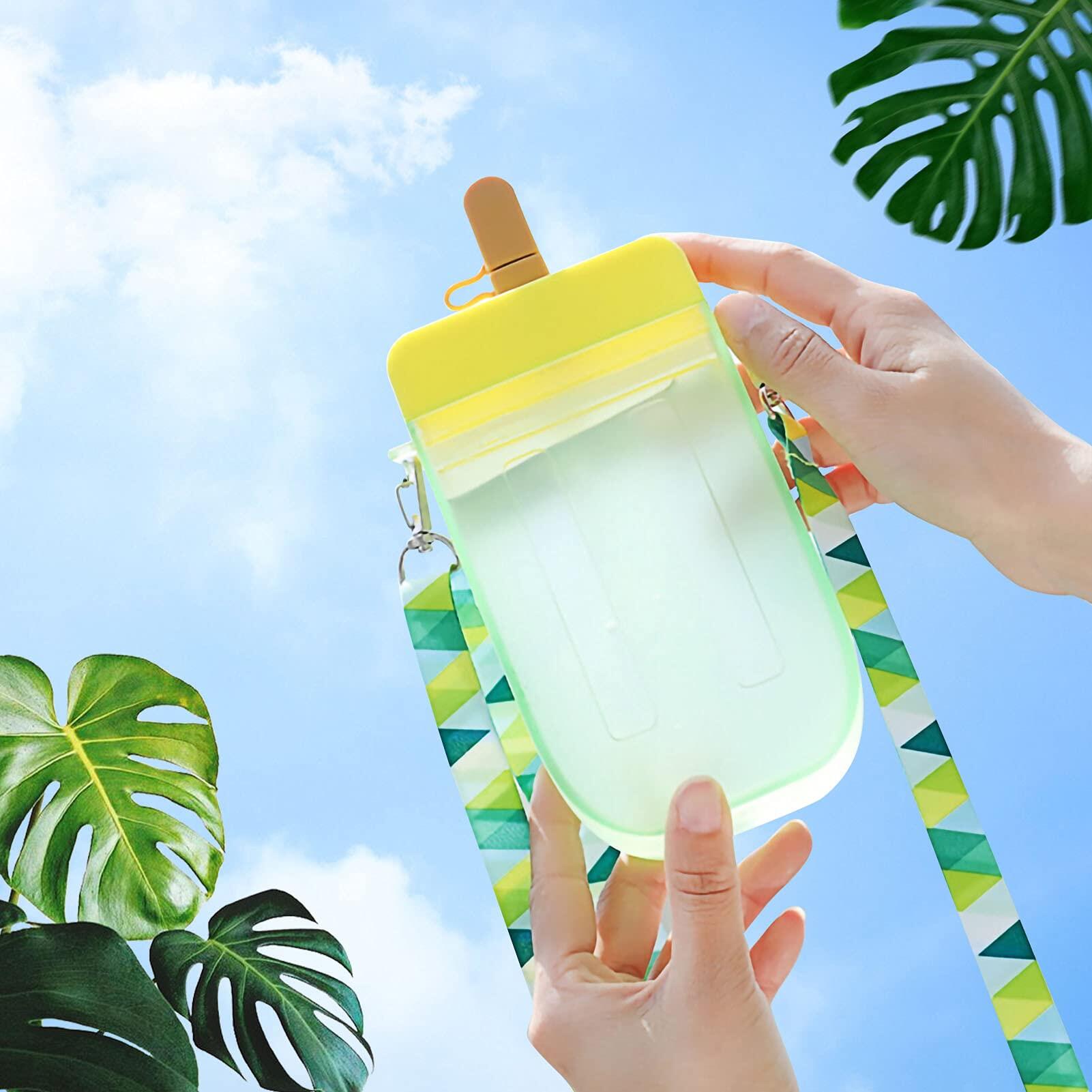 Cute Water Bottles with Straws, Creative Ice Cream Plastic Popsicle Drink Water Bottles, Transparent Water Jug, Suitable for Adult Children