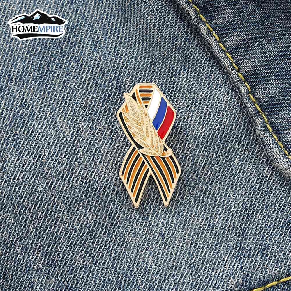 Homempire Ribbon Sign Badge with Russian Flag Saint George Victory Day Lapel Pin Festive Brooches History Memory Symbol Pins