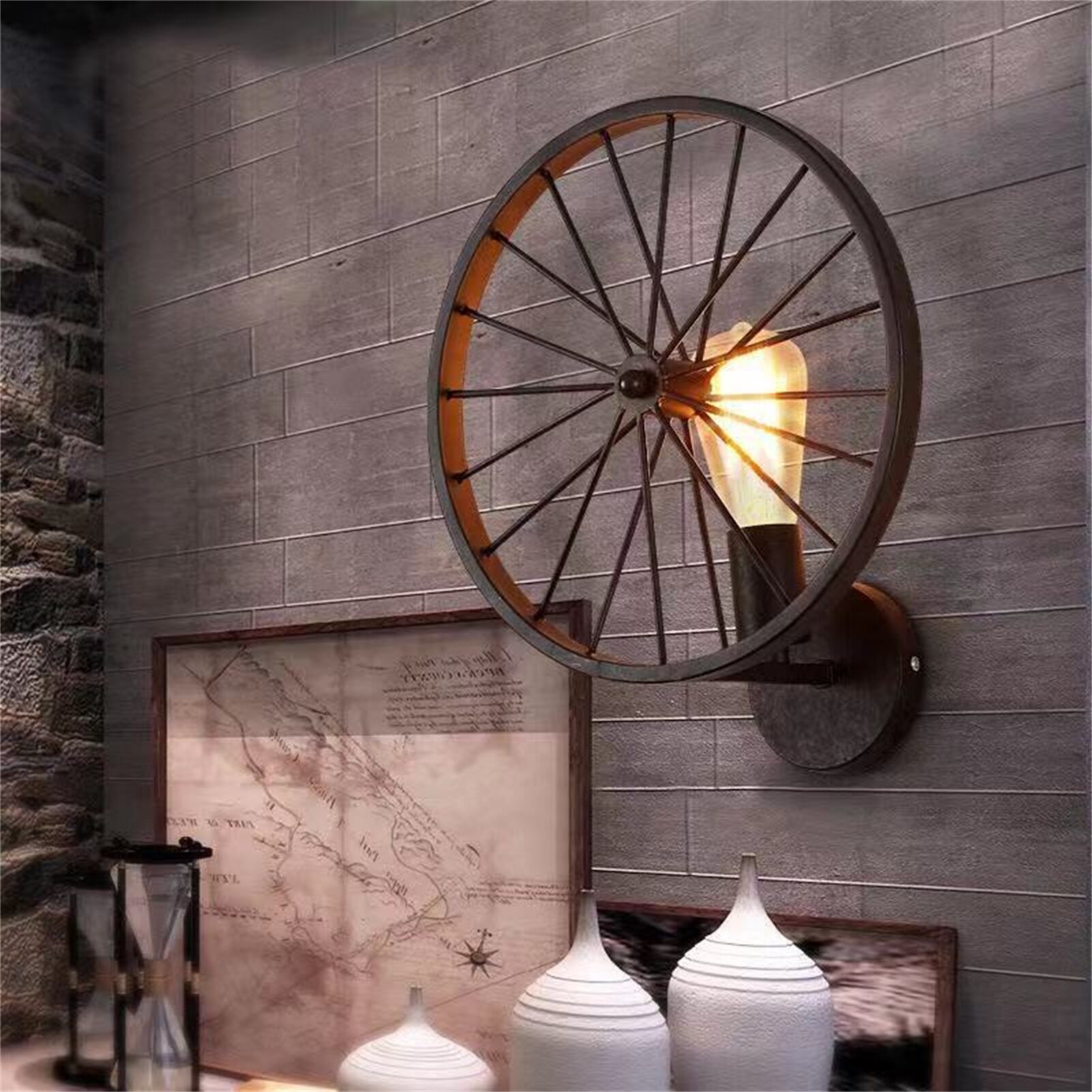 Đèn tường Đèn trang trí có bánh xe Sắt phong cách công nghiệp cổ điển cho