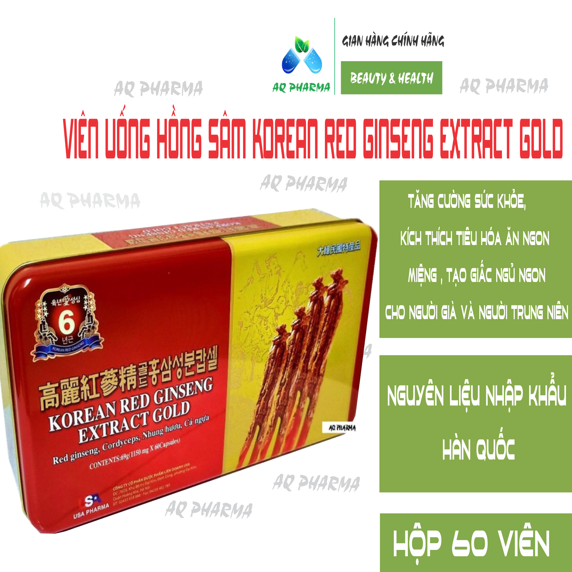 Viên Uống Hồng Sâm KOREA RED GINSENG EXTRACT GOLD - Đông Trùng Hạ Thảo - Giúp Tăng Cường Sức Khỏe, Kích Thích Tiêu Hóa, Ăn Ngon Miệng- Hộp 60 Viên - 2531_45311889