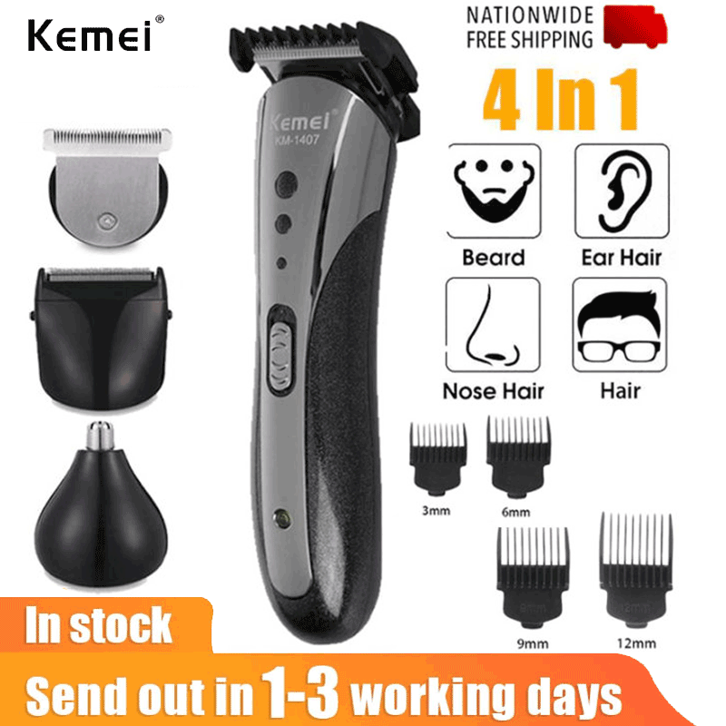 Kemei 3 in1 Wireless Hair Beard Nose Ear Shaver Clipper Trimmer Comb Grooming Tool ราคา 237 บาท*ส่งฟรี