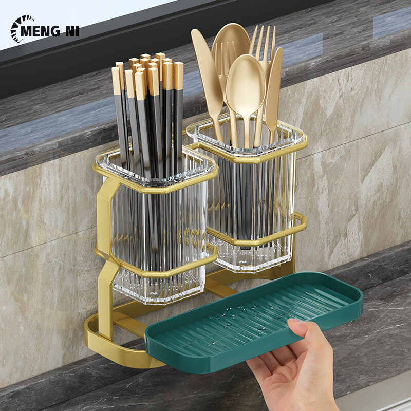 Đũa treo tường giá bộ đồ ăn, giá bộ đồ ăn, hộp đựng đũa, kệ nhà bếp giá bộ đồ ăn và khay cống để lưu trữ giỏ dao kéo treo đồ dùng nhà bếp