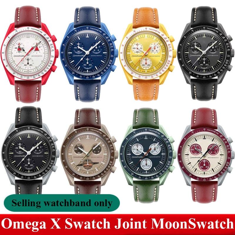 Cho Omega x swatch Doanh moonswatch co mang nhãn hiệu da thật phong cách cổ điển Dây đeo nam nữ hành tinh đồng hồ cổ điển dây đeo vòng tay 20 mét