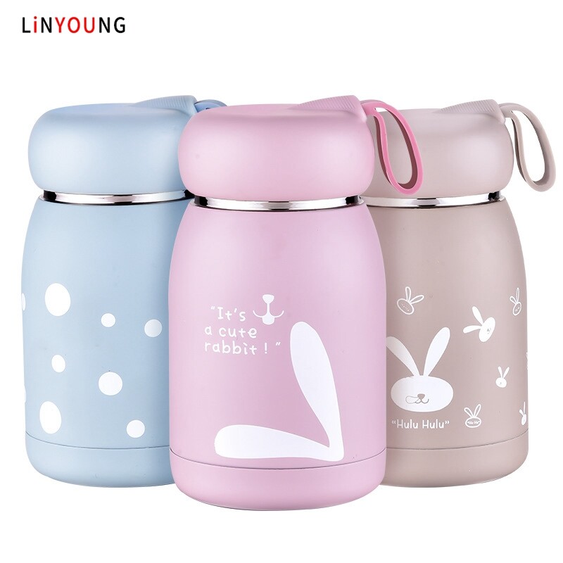 Linyoung Bình Giữ Nhiệt Sáng Tạo 320Ml, Bình Chân Không Dễ Thương Cho Nam Nữ Cốc Nước Cầm Tay Bằng Thép Không Gỉ 304