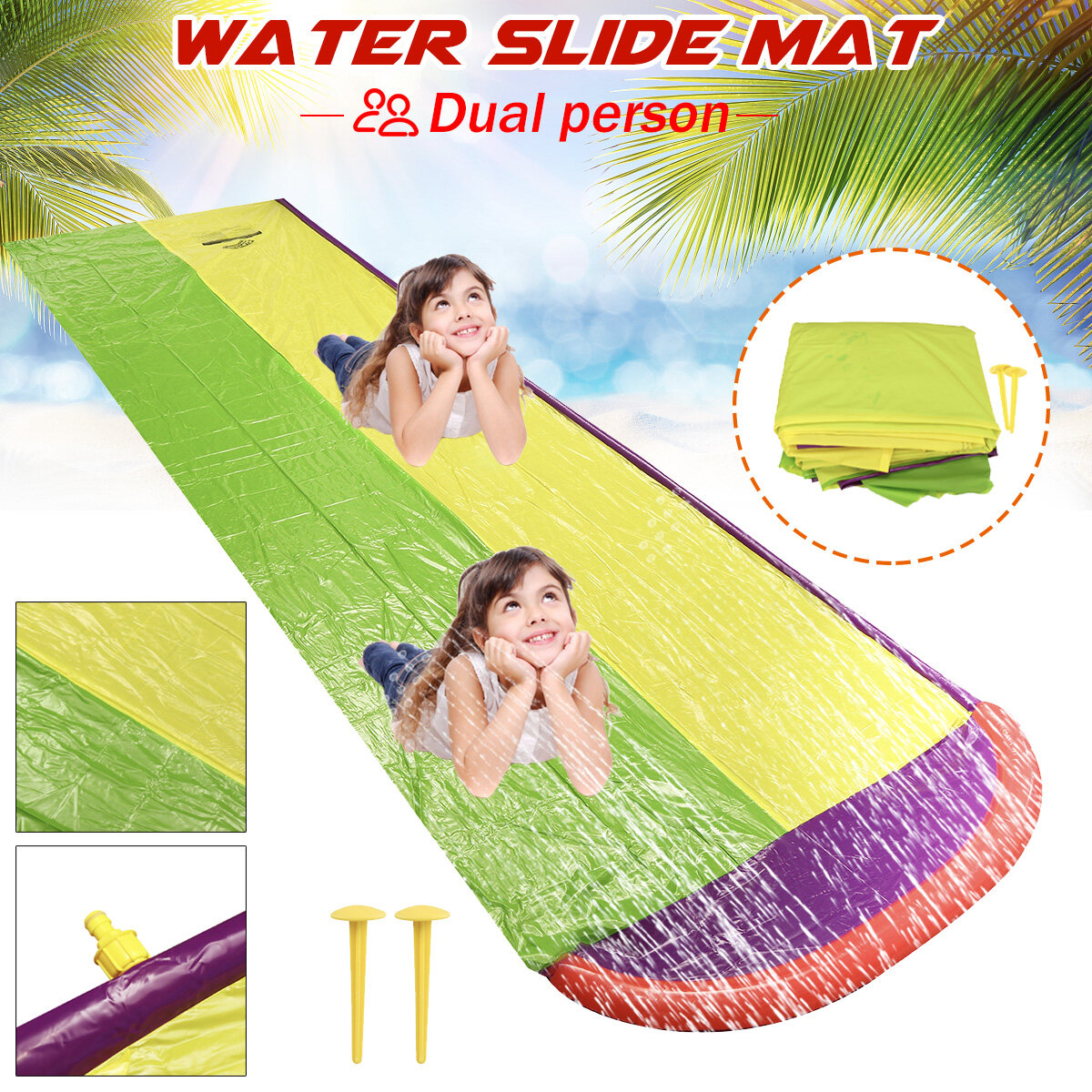 Generic 610x140cm Inflatable Dual Person Waterslide Pool Water Slide