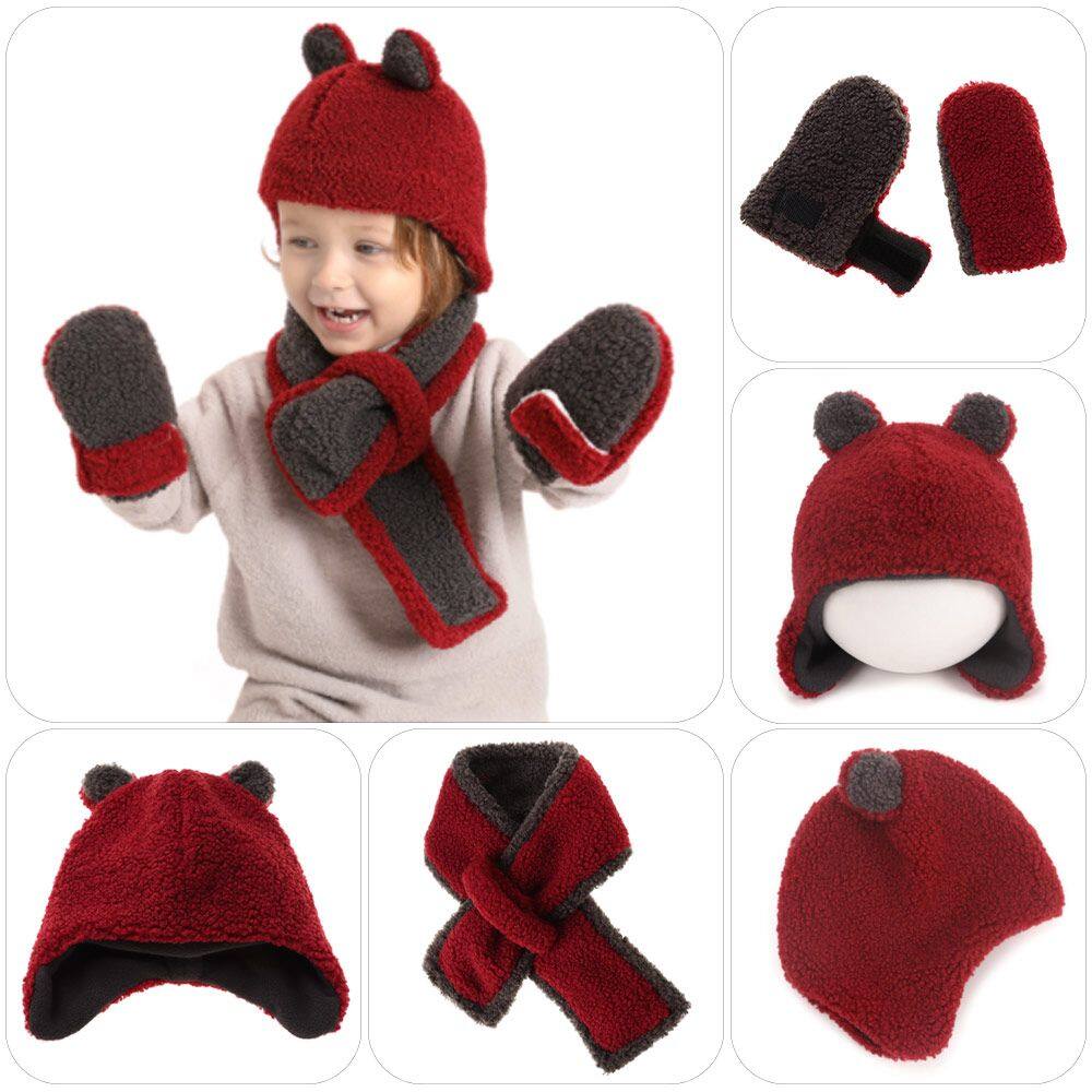 Xinyang941727 Mũ len mùa đông cap bông mùa thu Mũ trẻ em Bộ khăn choàng mũ