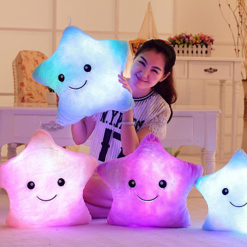 {hot} Creative Luminous Pillow Stars Stuffed Plush Toy Glowing Led Light Colorful Cushion Birthday Gifts Toys For Kids Children Girls