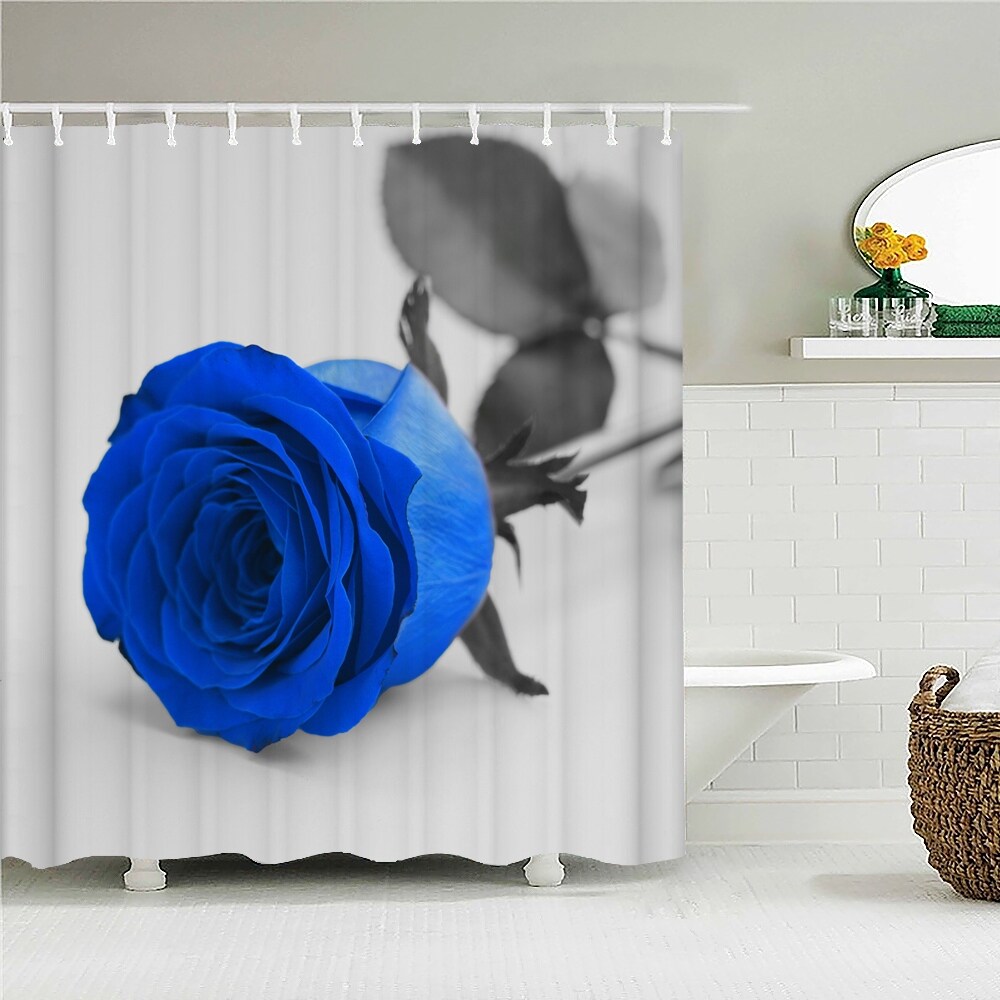 【hot】 Blue RosesShower Curtain 3D Print Simple FabricPolyester Bathroom AccessoriesBath Screen Curtain