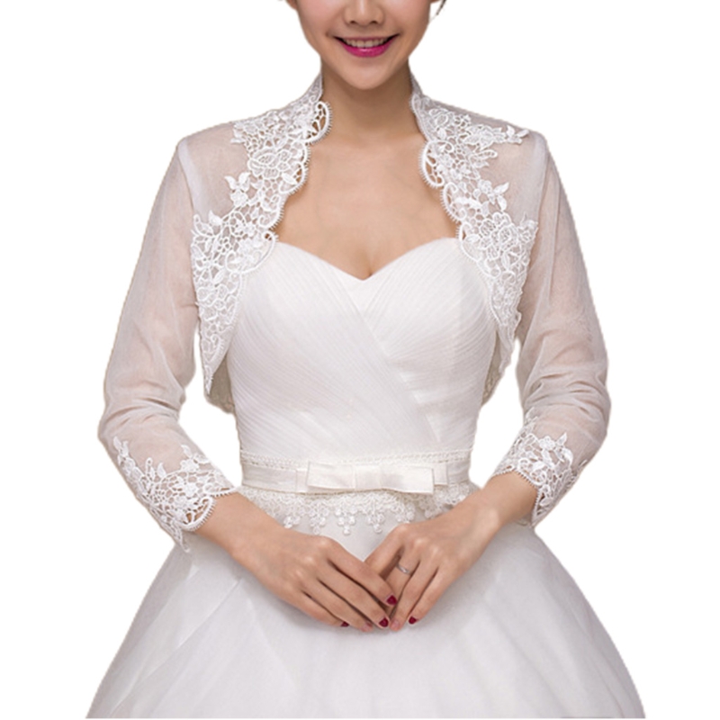 Áo choàng nữ 3/4 tay áo đám cưới cho áo choàng áo choàng thêu ren hoa trang trí nhún vai áo choàng cô dâu buổi tối bolero