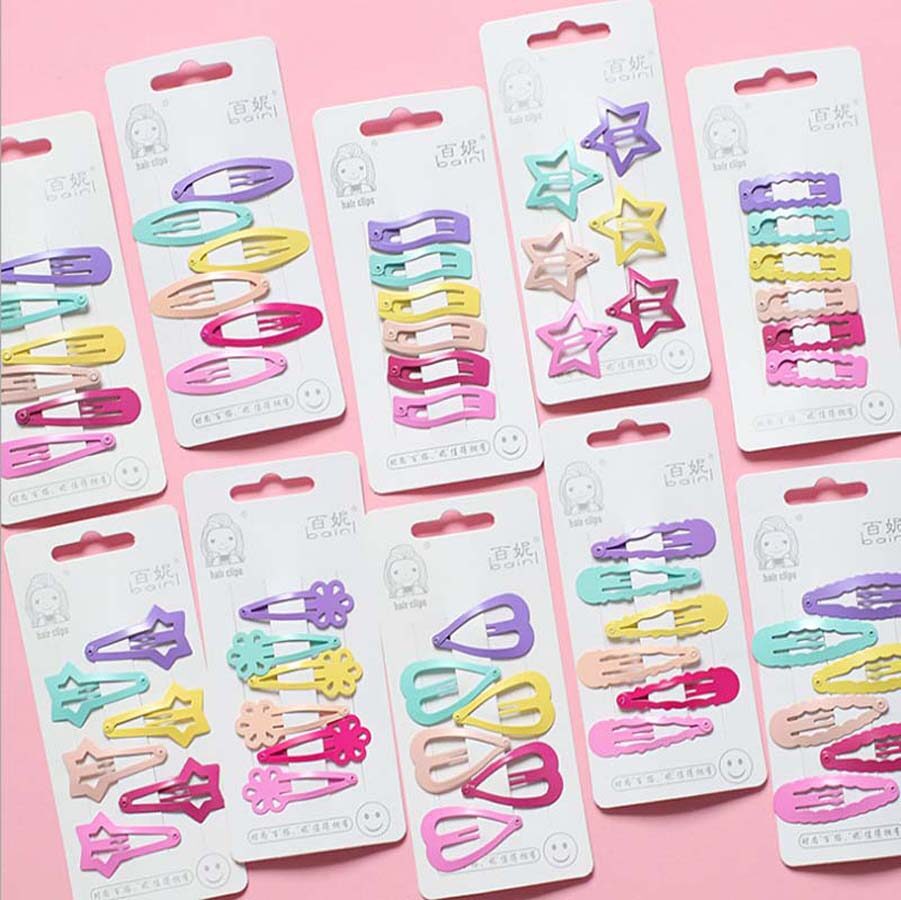 6 cái/bộ kẹo sơn kẹp tóc kẹp tóc nhiều màu kim loại dễ Thương Trái Tim lượn sóng năm cánh sao cô gái bangs kẹp tóc
