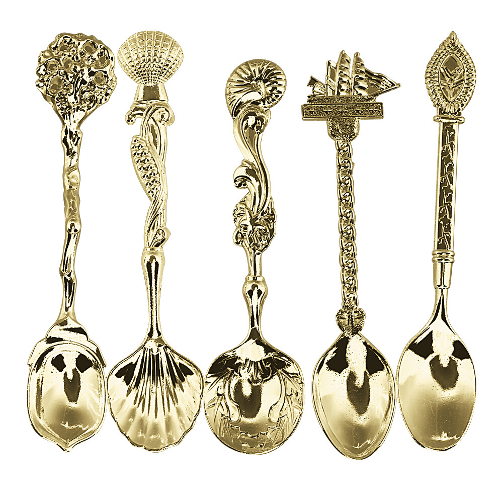 Set 5 chiếc muỗng cà phê bằng thép không gỉ họa tiết chạm khắc theo phong cách vintage cực tinh tế - INTL