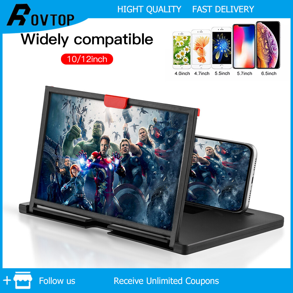Rovtop Bộ Khuếch Đại Kính Lúp Màn Hình Điện Thoại 5D 12Inch/10Inch Thiết Kế Kéo Ra Khung Điện Thoại Thông Minh Xem Phim 3d Video HD Hỗ Trợ Tất Cả Điện Thoại