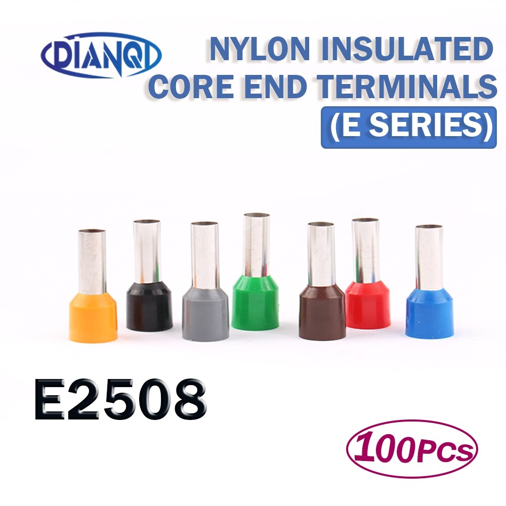 [HOT W] DIANQI E2508 Tube insulating terminals 2.5MM2 100PCS/Pack Insulated Cable Wire Connector Insulating Crimp Terminal Connector E
