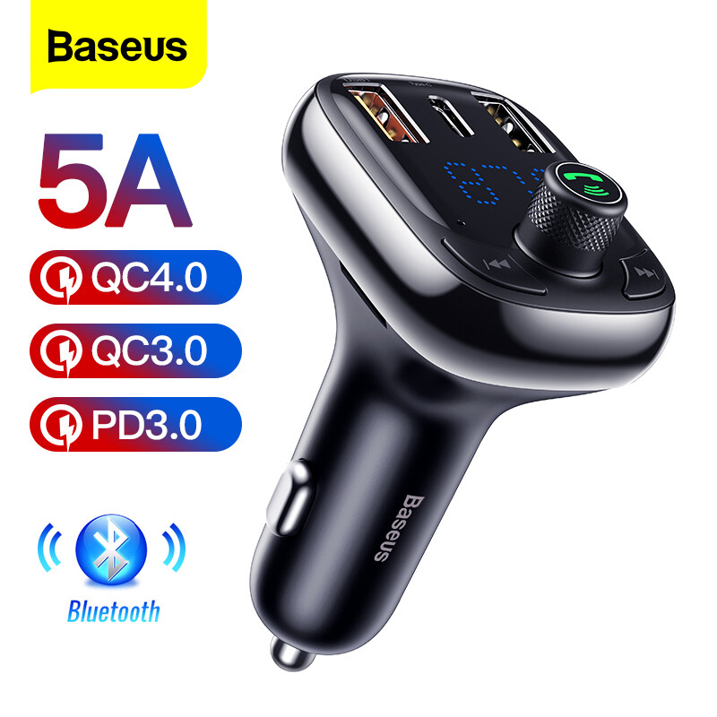 Baseus Bộ Phát FM Bộ Sạc Xe Hơi Máy Nghe Nhạc MP3 Bluetooth 5.0, Loa Ngoài FM Modulator Sạc Xe Hơi USB Kép 4.0 PD 3.0 Sạc Nhanh