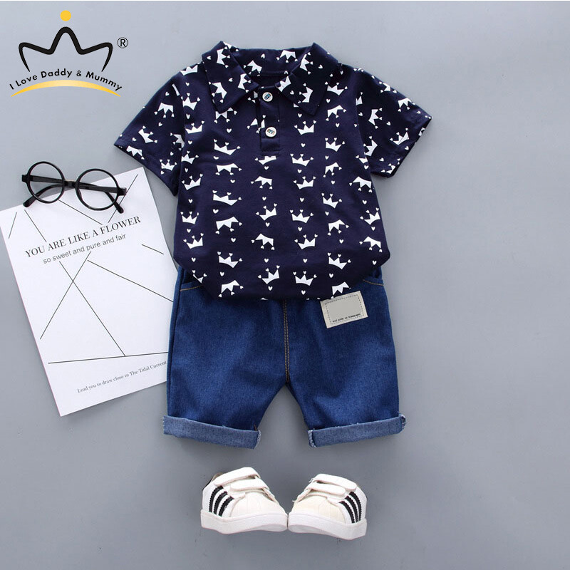 Bộ quần áo trẻ em i love daddy & mummy, bộ áo thun cho bé trai tay ngắn, thiết kế hình vương miện