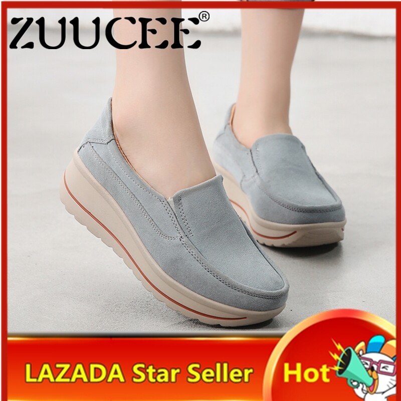Giày Lười Thời Trang ZUUCEE Giày Lười Đế Xuồng Nữ Giày Cho Mẹ Da Lộn Thật Cỡ 35-42 Giày Nâng Cao Thoải Mái Giày Da Đanh Thường Ngày