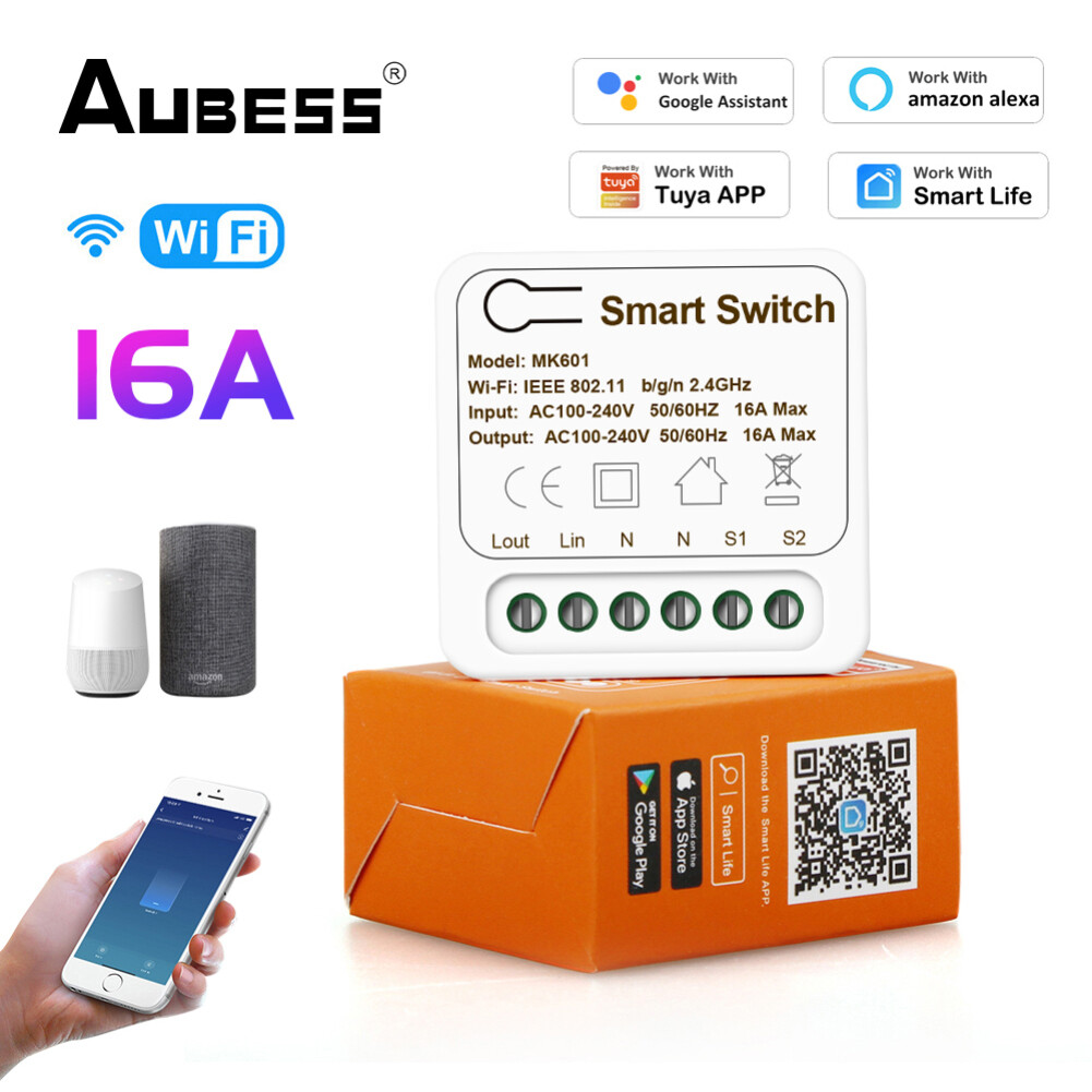 Công tắc thông minh mini wifi 16a hỗ trợ hẹn giờ điều khiển 2 chiều công tắc không dây tự động hóa nhà thông minh tương thích với tuya alexa google home