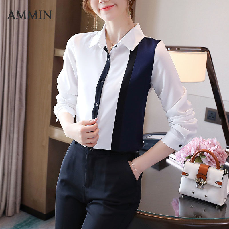 Áo Sơ Mi Công Sở AMMIN Cho Nữ, Áo Voan Dài Tay, Dáng Rộng, Đa Năng, Phong Cách Hàn Quốc Kiểu Mới