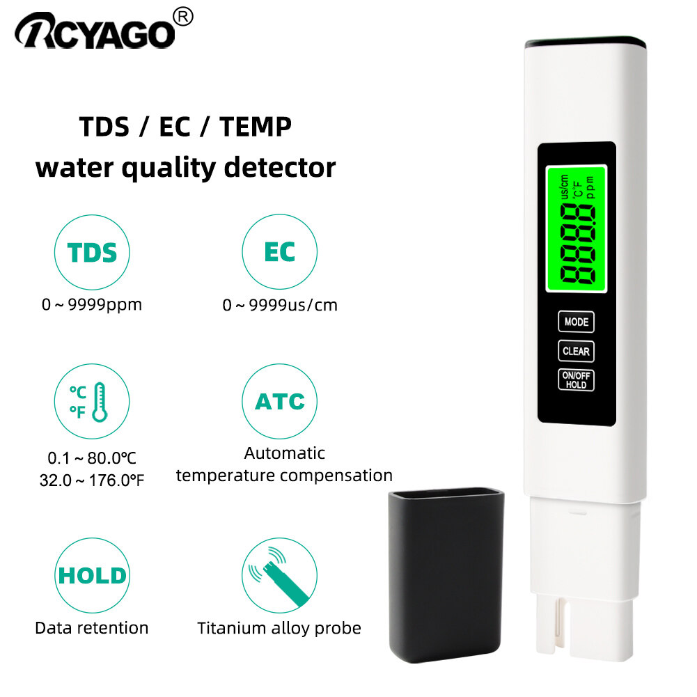 Máy Kiểm Tra Chất Lượng Nước RCYAGO, 3 Trong 1 TDS/EC/Nhiệt Độ Dùng Cho Bể Nước Uống, Bể Cá