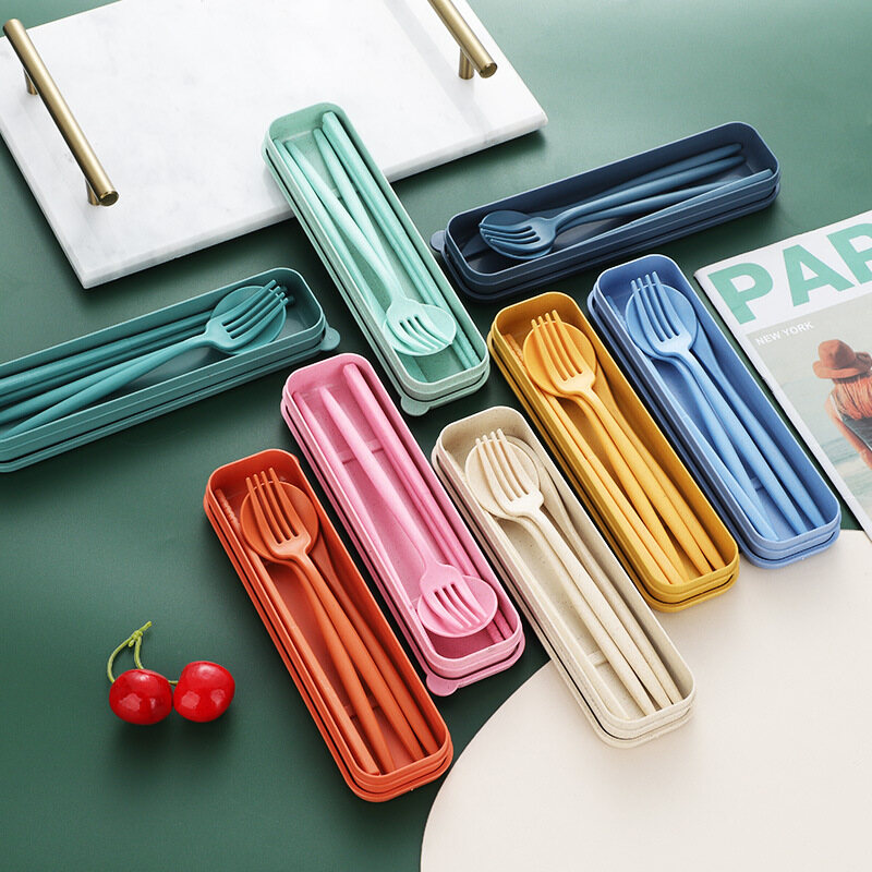 Portable Cutlery Set Outdoor Dining Tool Eco-friendly Tableware Camping Cutlery Set BPA-Free Picnic Utensils Wheat Straw Flatware Travel Friendly Dinnerware Portable Outdoor Tableware Set Wheat Straw Cutlery Set