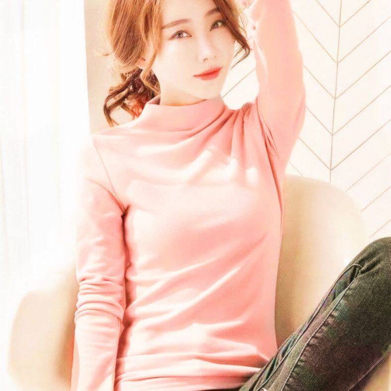 Áo Thun Nhung Đức Hai Mặt Thoải Mái Cho Nữ Áo Ấm Nửa Cổ Lọ Mùa Thu Đông Áo Thun Ôm Sát Đa Năng Màu Trơn